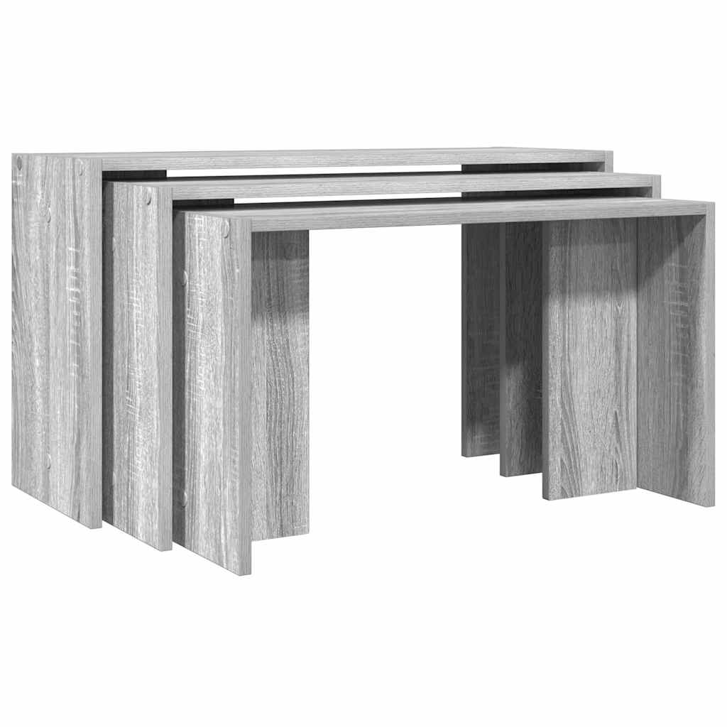 vidaXL Mesas apilables 3 piezas madera contrachapada gris Sonoma