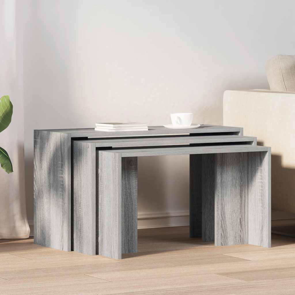 vidaXL Mesas apilables 3 piezas madera contrachapada gris Sonoma