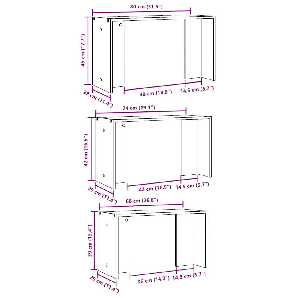 vidaXL Mesas apilables 3 piezas madera contrachapada gris Sonoma