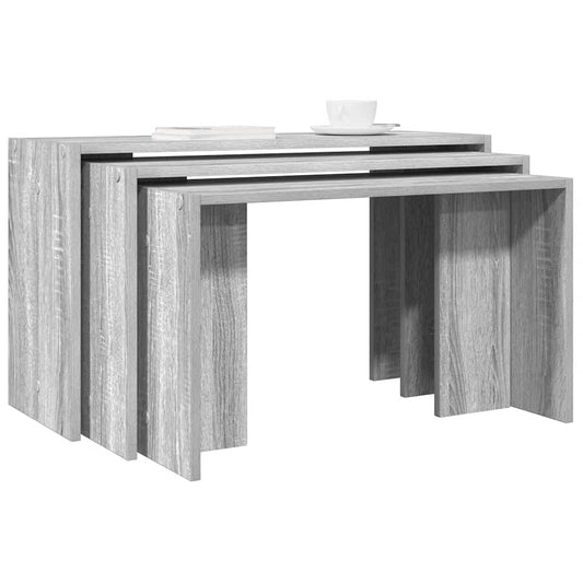 vidaXL Mesas apilables 3 piezas madera contrachapada gris Sonoma