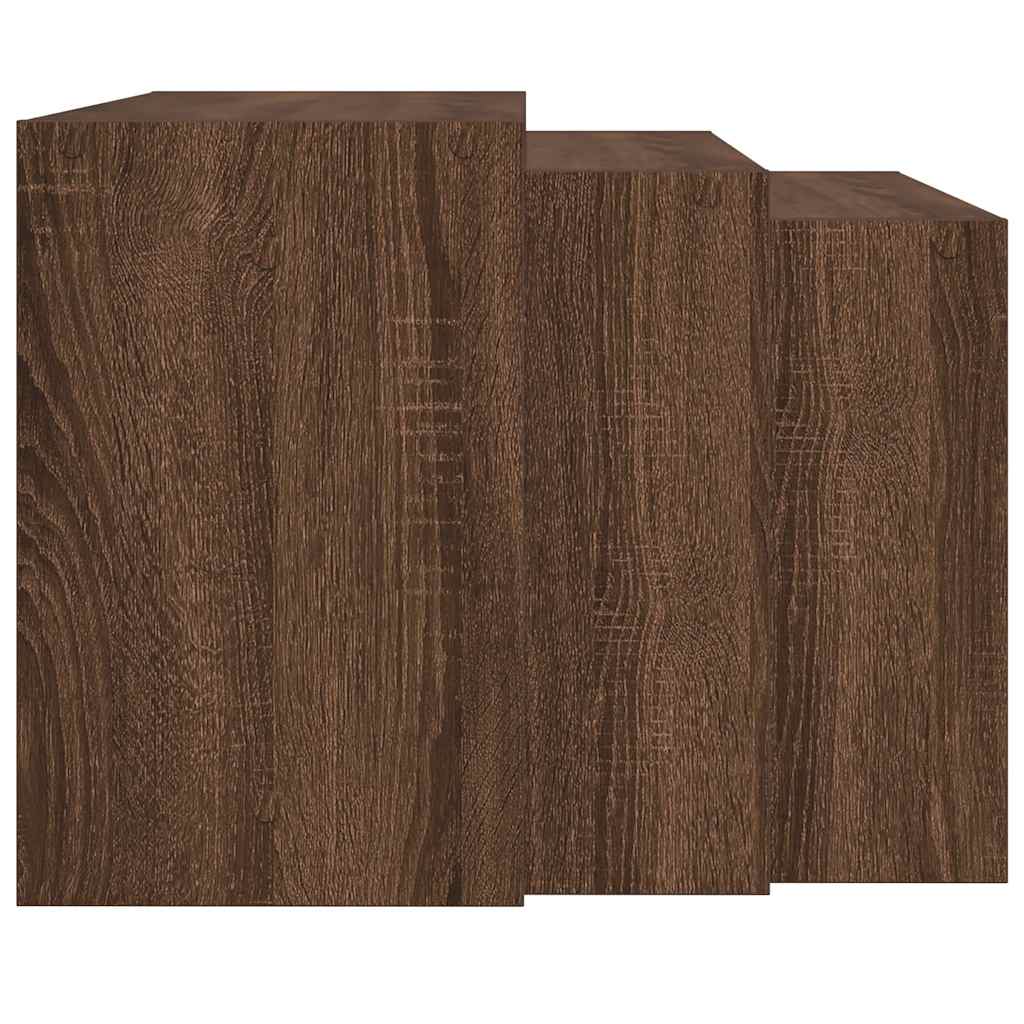 vidaXL Mesas apilables 3 pzas madera contrachapada color roble marrón