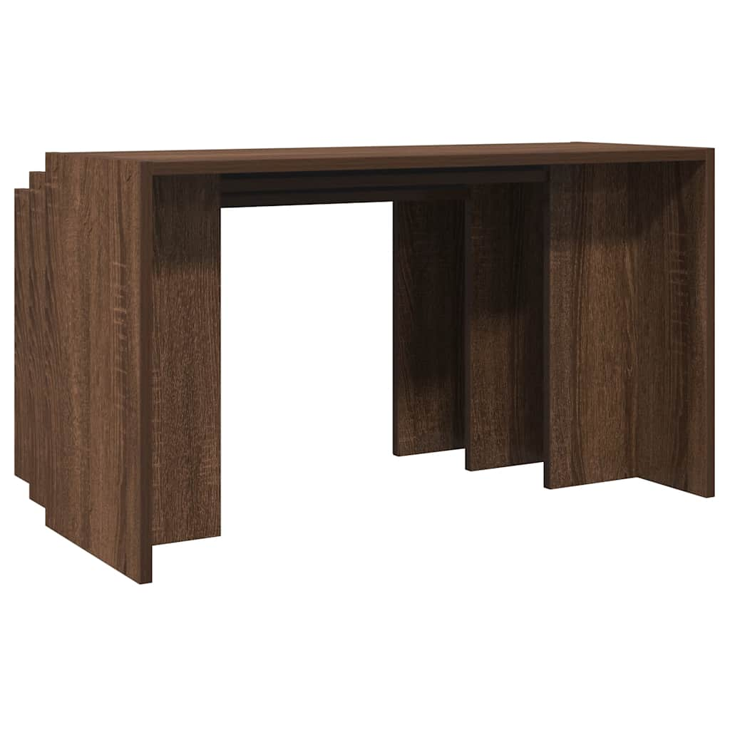 vidaXL Mesas apilables 3 pzas madera contrachapada color roble marrón