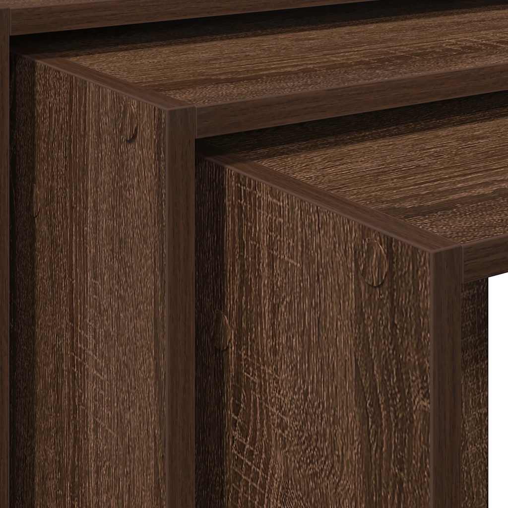 vidaXL Mesas apilables 3 pzas madera contrachapada color roble marrón