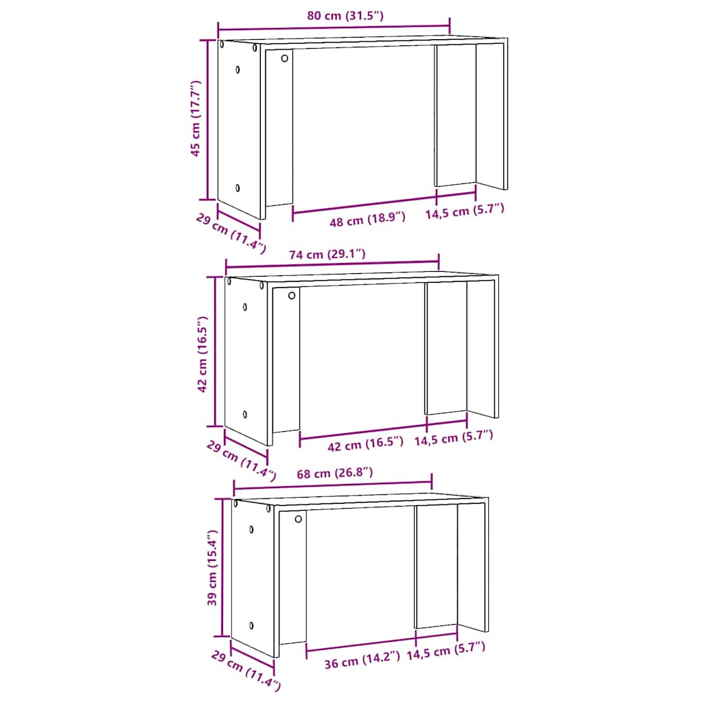 vidaXL Mesas apilables 3 uds madera de ingeniería envejecida