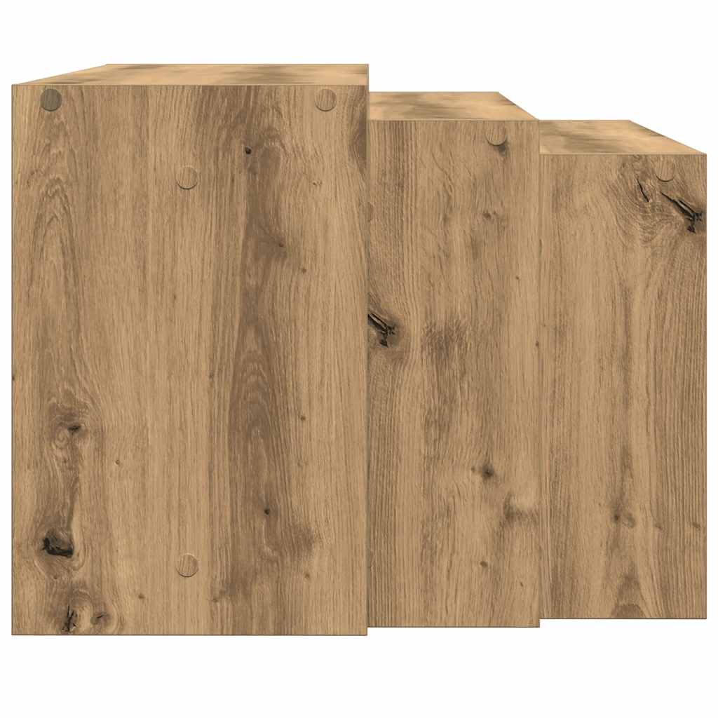 vidaXL Mesas apilables 3 pzas madera contrachapada color roble artisan