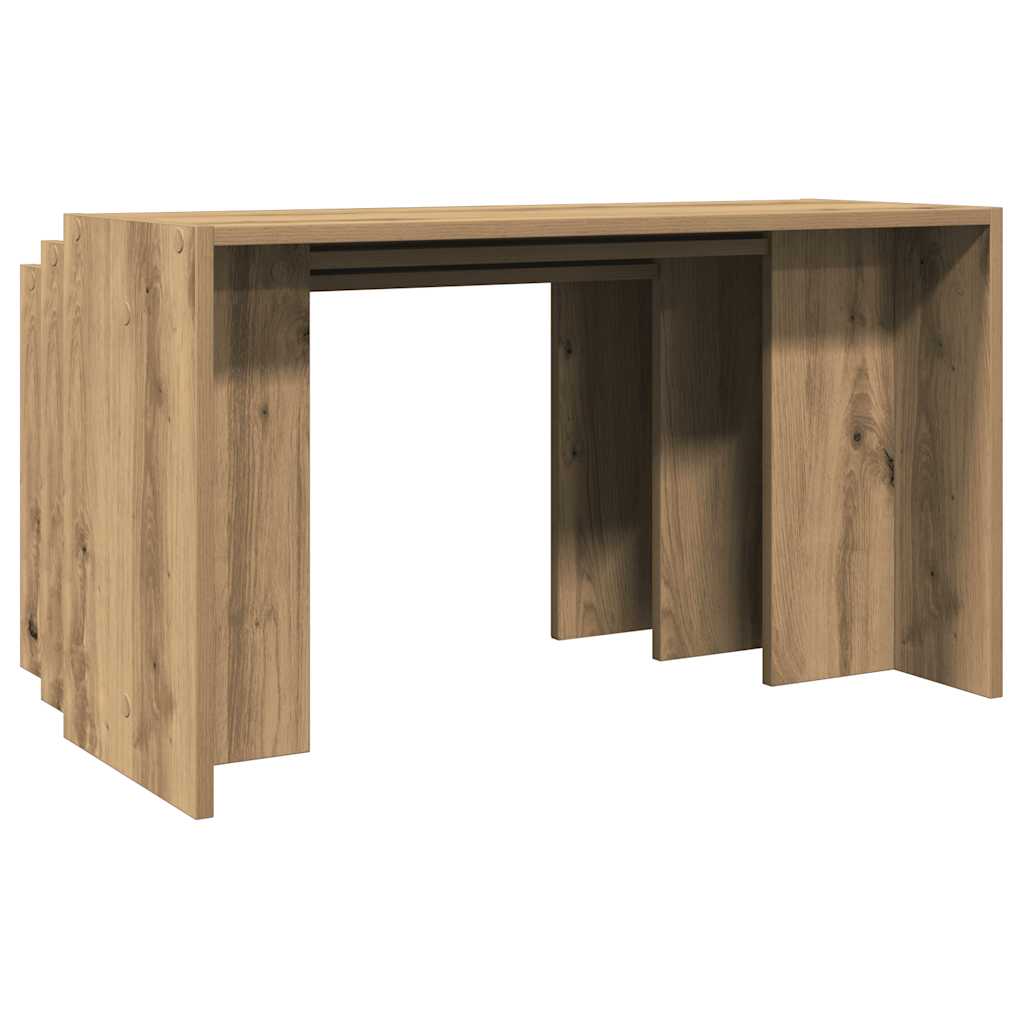 vidaXL Mesas apilables 3 pzas madera contrachapada color roble artisan