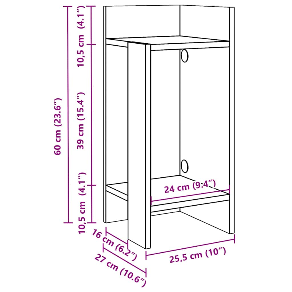 vidaXL Mesas auxiliares 2 uds con estante gris hormigón 25,5x27x60 cm