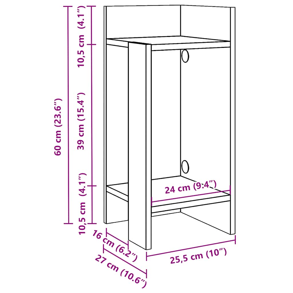 vidaXL Mesas auxiliares 2 uds con estante artesanal roble 25,5x27x60cm