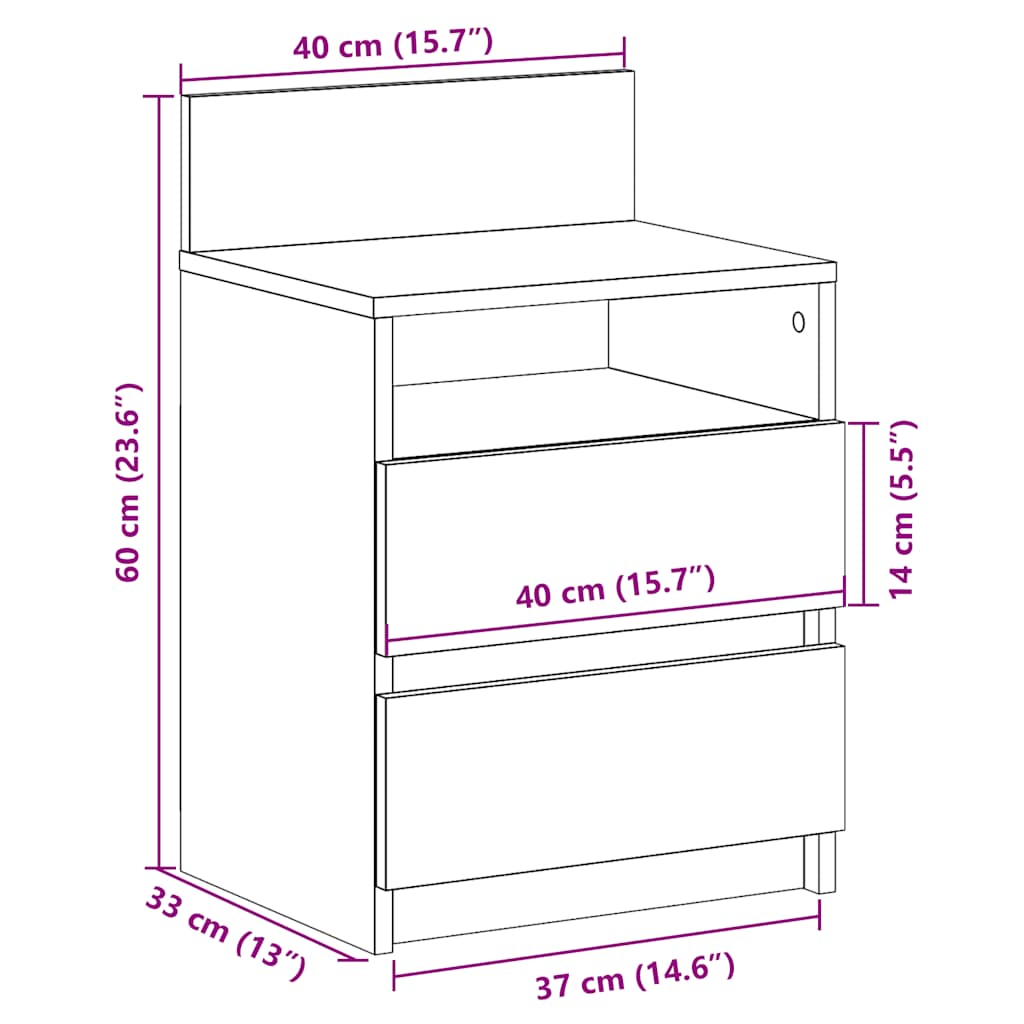 vidaXL Mesillas de noche 2 uds con 2 cajones madera vieja 40x33x60 cm