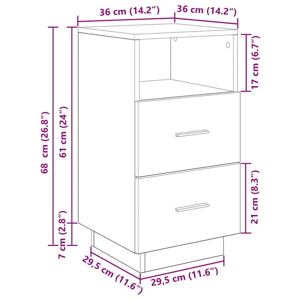 vidaXL Mesilla de noche con 2 cajones roble sonoma 36x36x68 cm