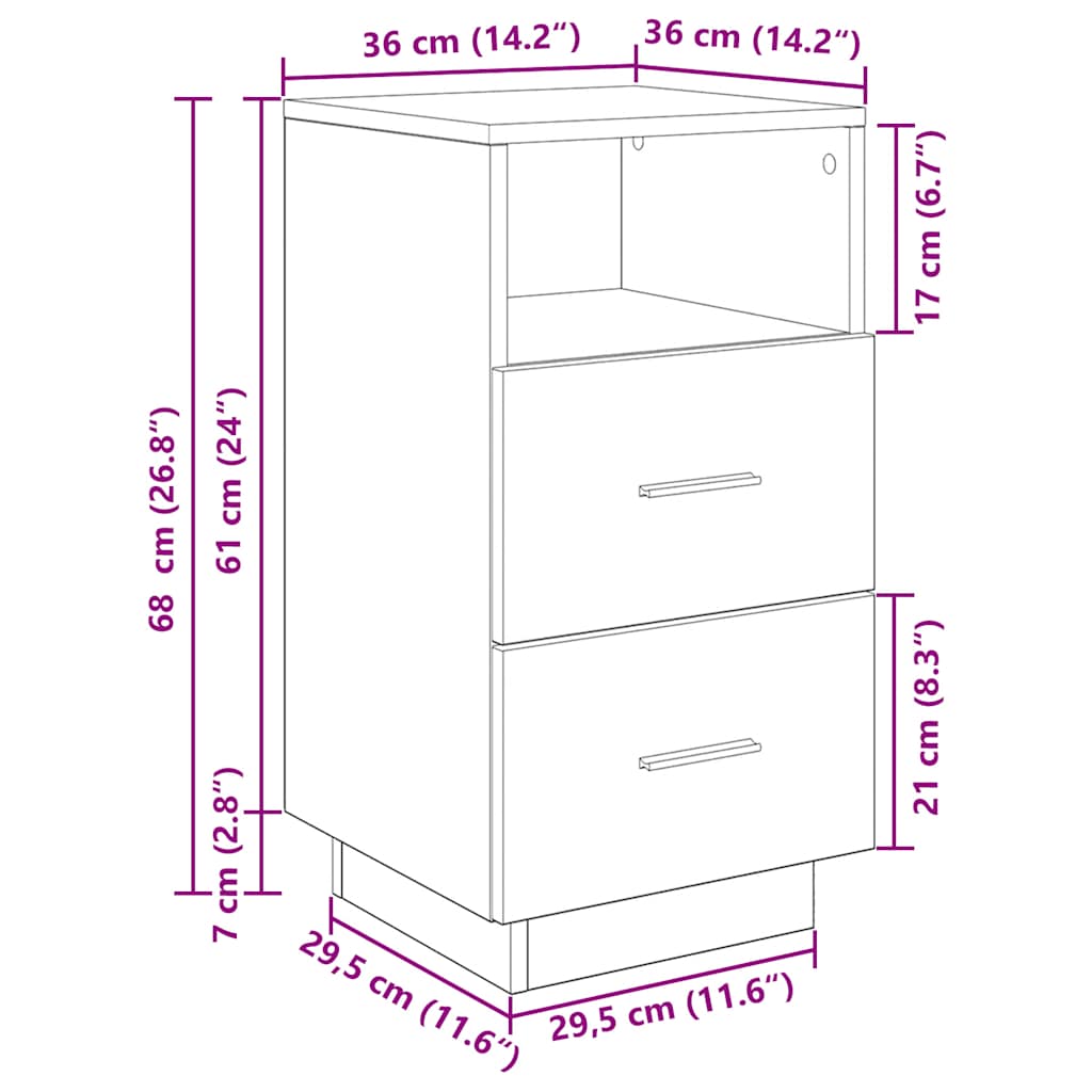 vidaXL Mesilla de noche con 2 cajones roble ahumado 36x36x68 cm