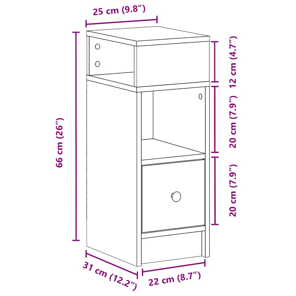 vidaXL Mesillas de noche 2 uds con cajón roble sonoma 25x31x66 cm