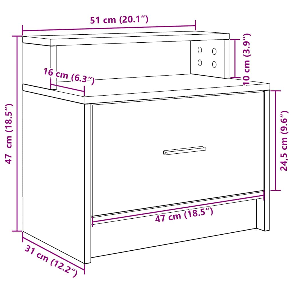 vidaXL Mesillas de noche con cajón 2 uds roble Sonoma 51x31x47 cm