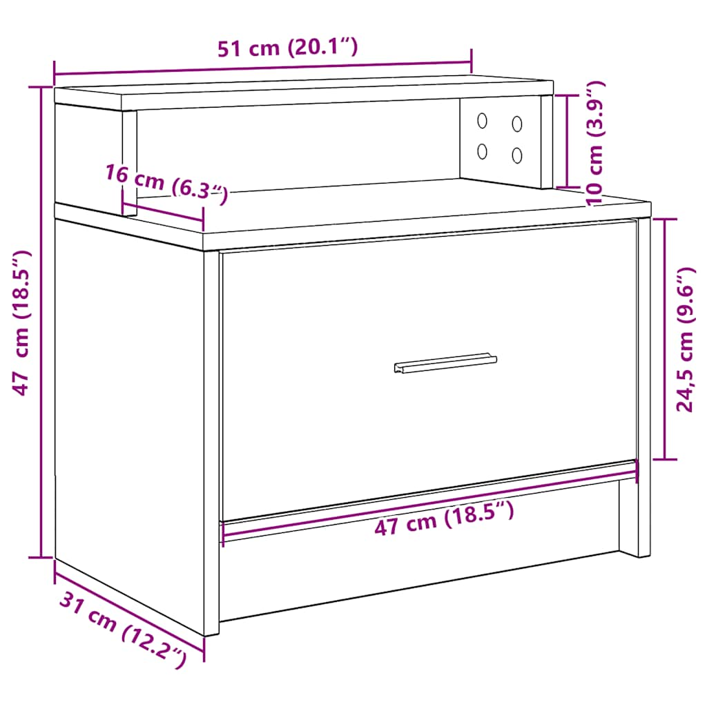 vidaXL Mesillas de noche con cajón 2 uds roble marrón 51x31x47 cm