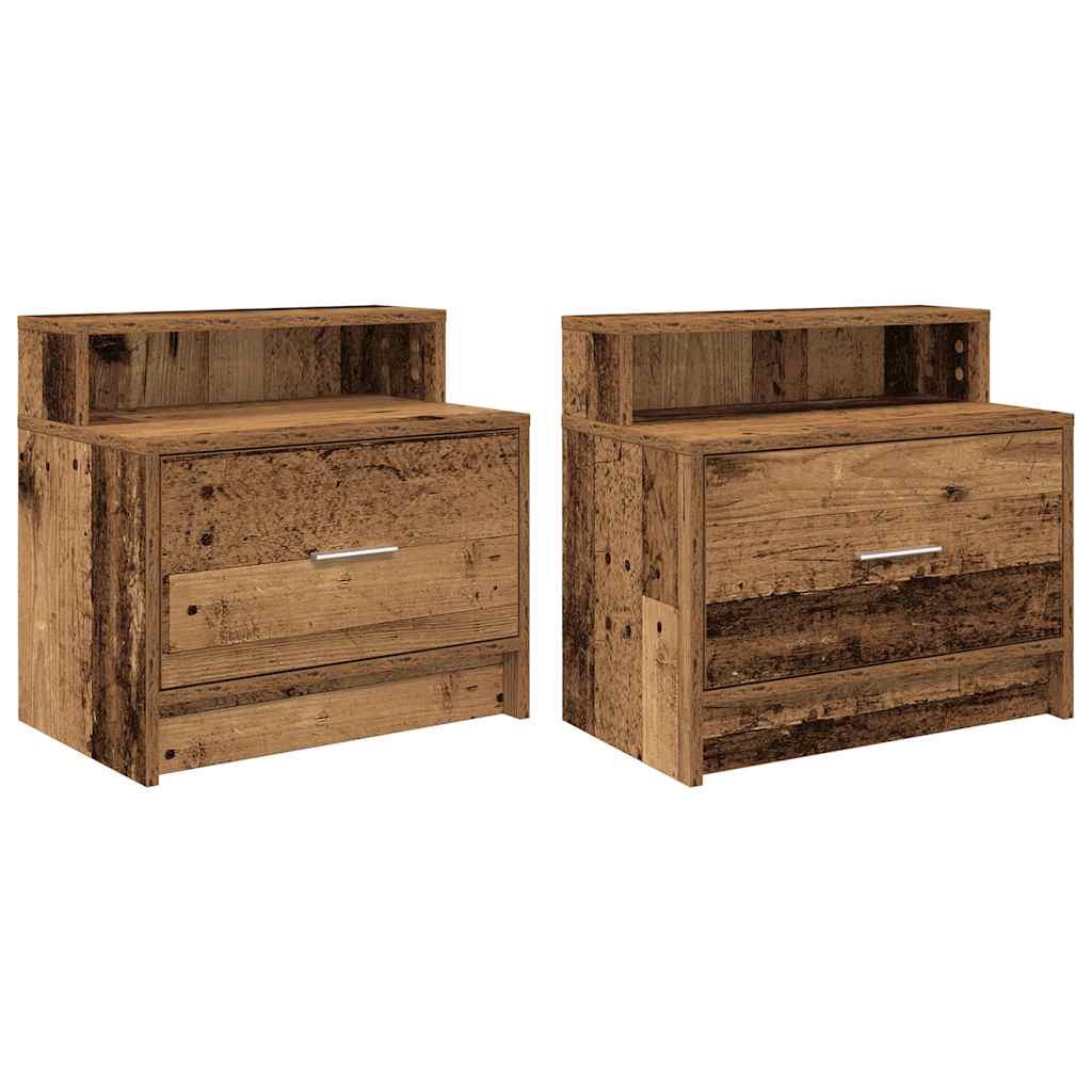 vidaXL Mesillas de noche con cajón 2 uds madera vieja 51x31x47 cm