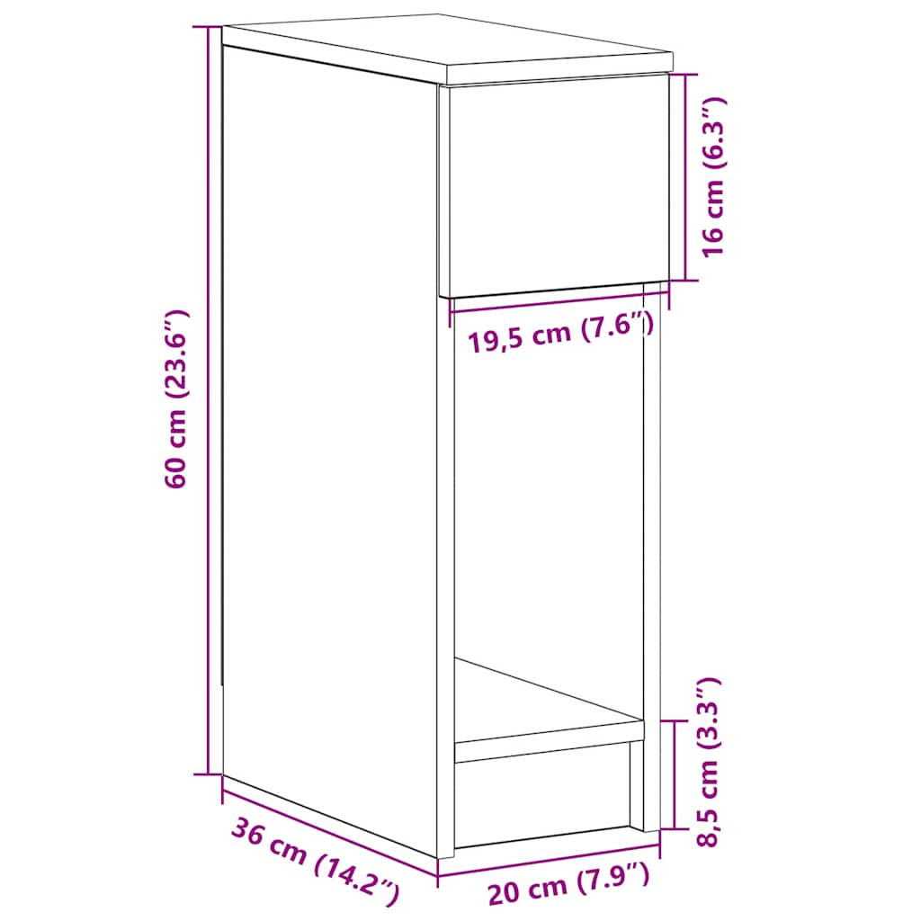 vidaXL Mesilla de noche con cajón madera vieja 20x36x60 cm