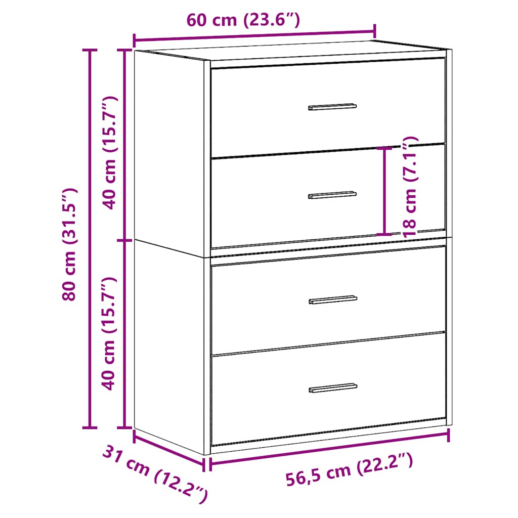 vidaXL Armarios con 2 cajones 2 uds roble sonoma 60x31x40 cm