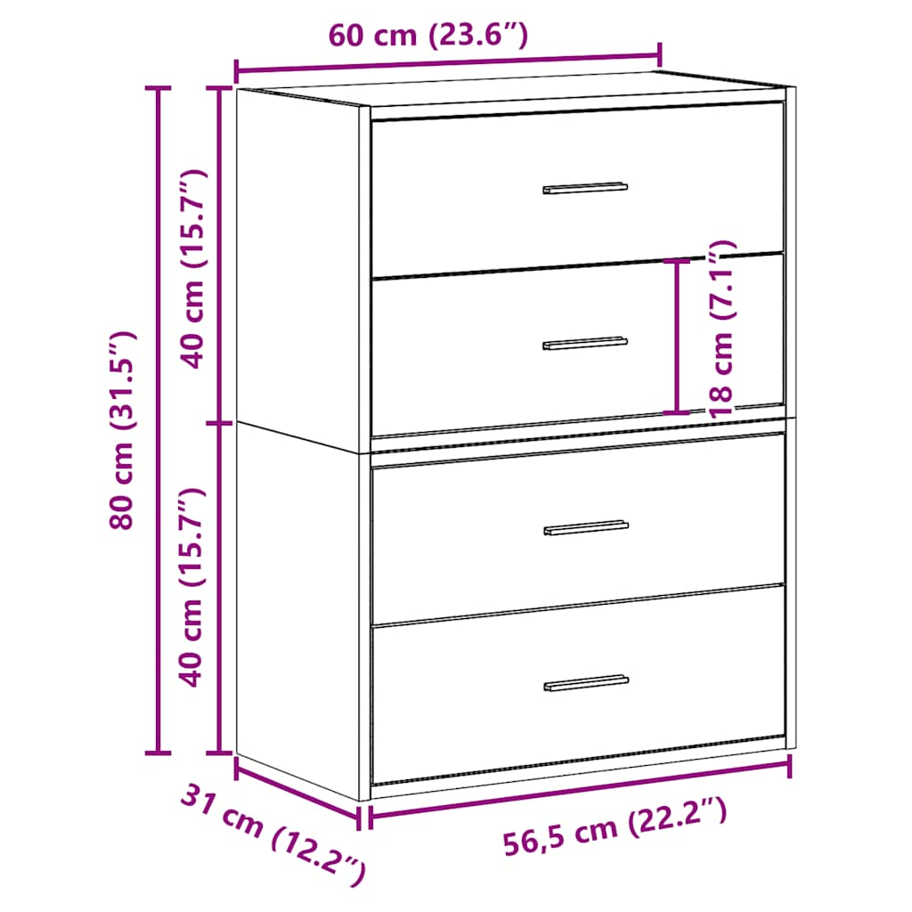 vidaXL Armarios con 2 cajones 2 uds roble marrón 60x31x40 cm