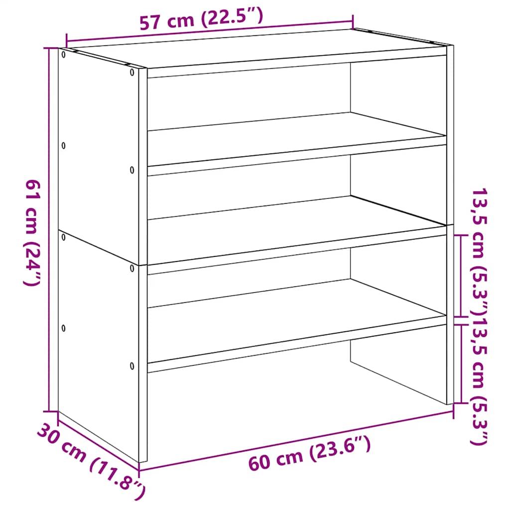 vidaXL Zapateros 2 uds apilables roble negro 60x30x30,5 cm