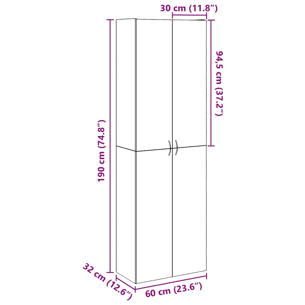 vidaXL Aparador alto madera de ingeniería envejecida 60x32x190 cm