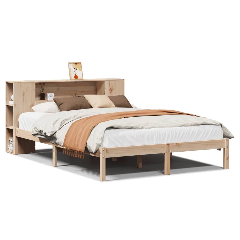 vidaXL Cama con estantería sin colchón madera maciza de pino 140x190cm