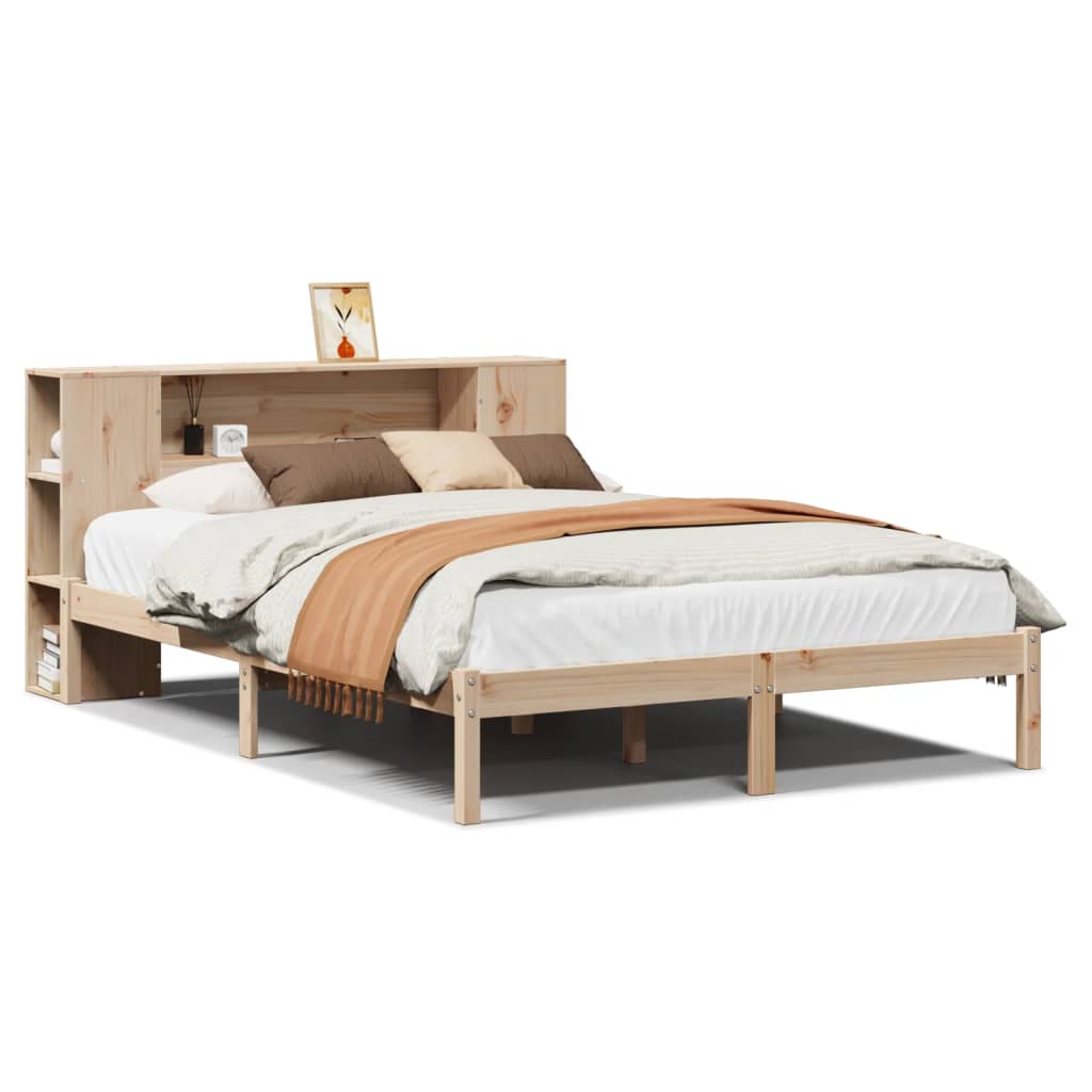 vidaXL Cama con estantería sin colchón madera maciza de pino 150x200cm