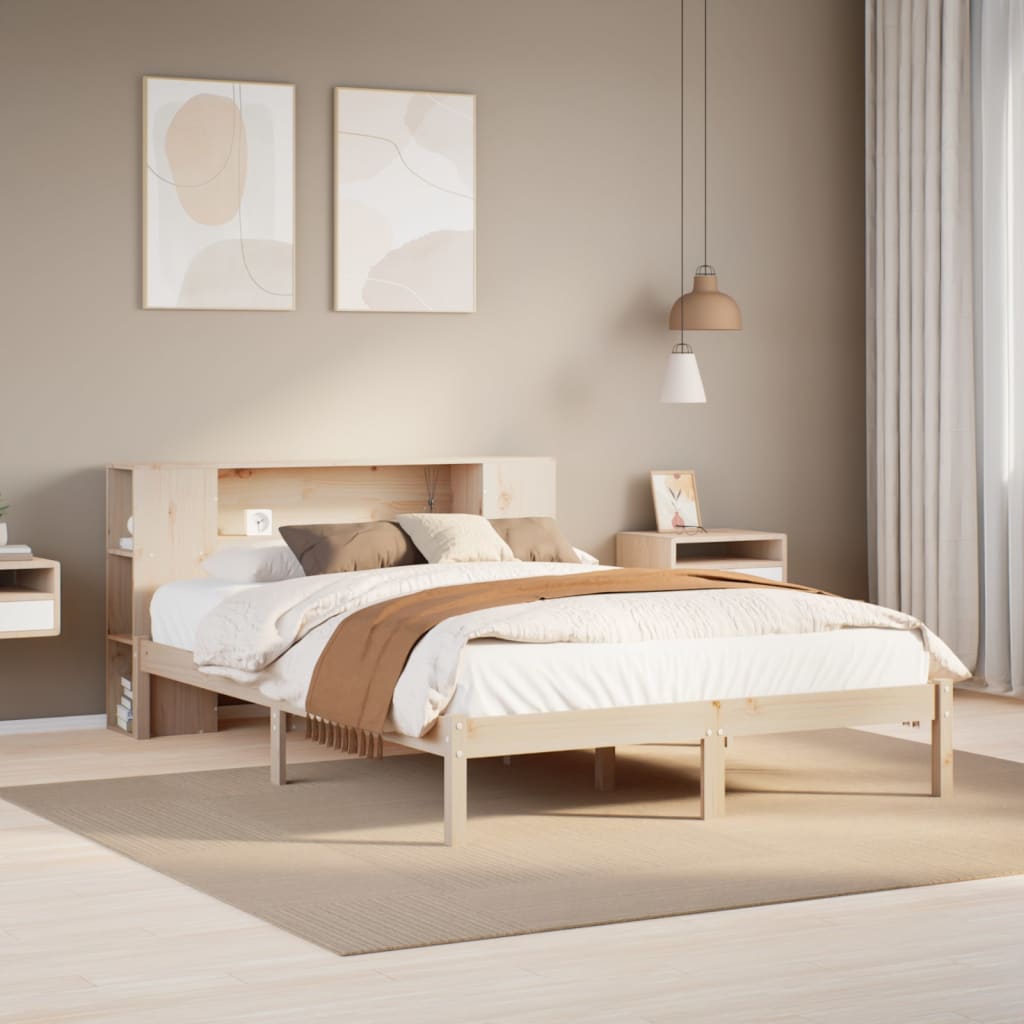 vidaXL Cama con estantería sin colchón madera maciza de pino 150x200cm