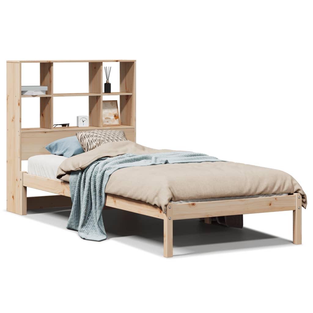 vidaXL Cama con estantería sin colchón madera maciza de pino 75x190 cm