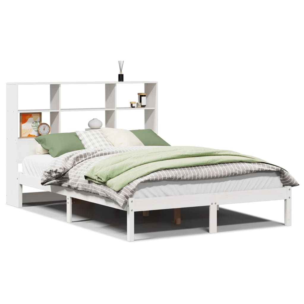 vidaXL Cama con estantería sin colchón madera maciza blanca 120x190 cm