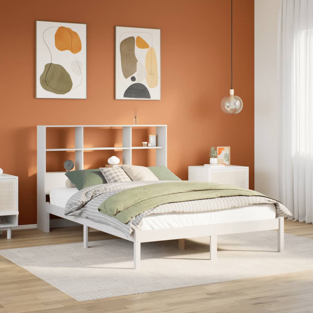 vidaXL Cama con estantería sin colchón madera maciza blanca 120x190 cm