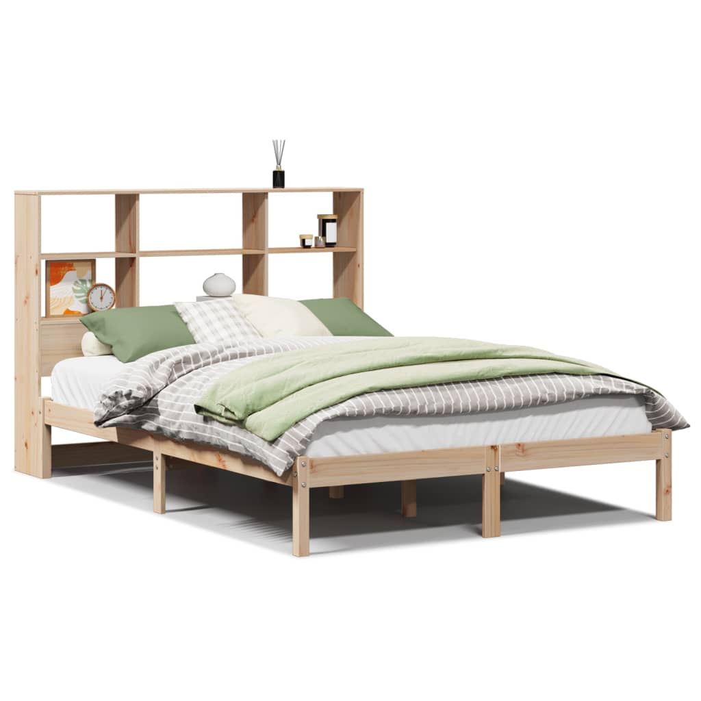 vidaXL Cama con estantería sin colchón madera maciza de pino 140x190cm