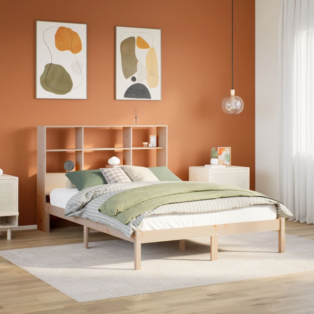 vidaXL Cama con estantería sin colchón madera maciza de pino 140x190cm