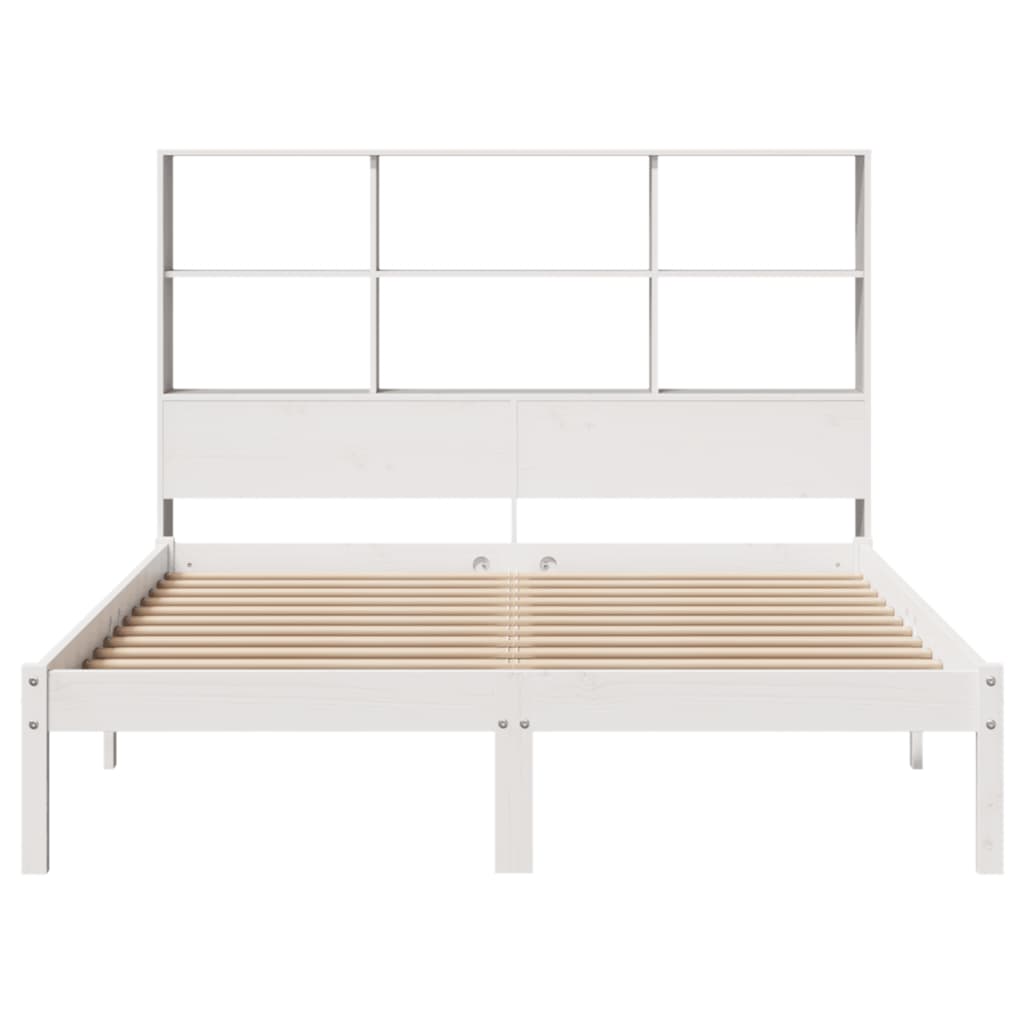 vidaXL Cama con estantería sin colchón madera maciza blanca 140x190 cm