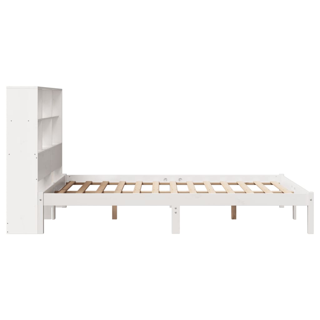 vidaXL Cama con estantería sin colchón madera maciza blanca 140x190 cm