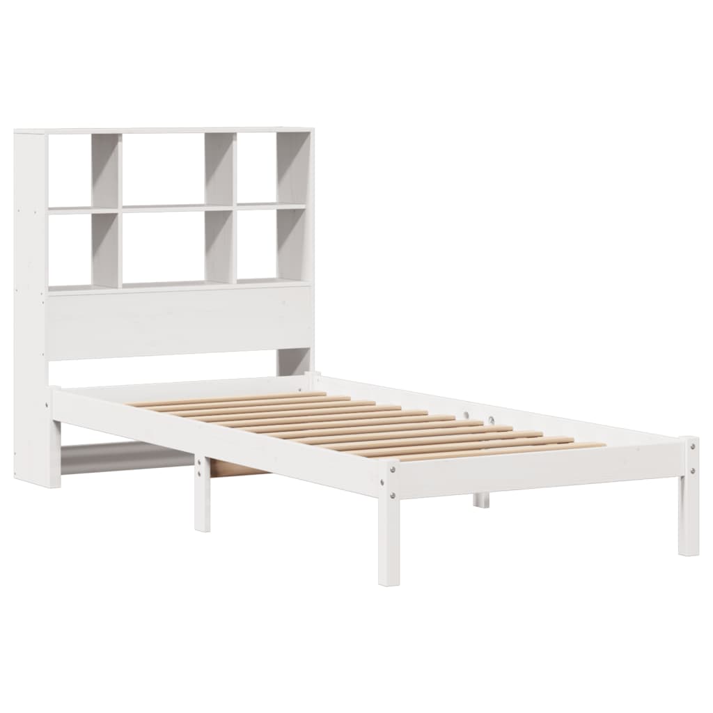 vidaXL Cama con estantería sin colchón madera maciza blanca 100x200 cm