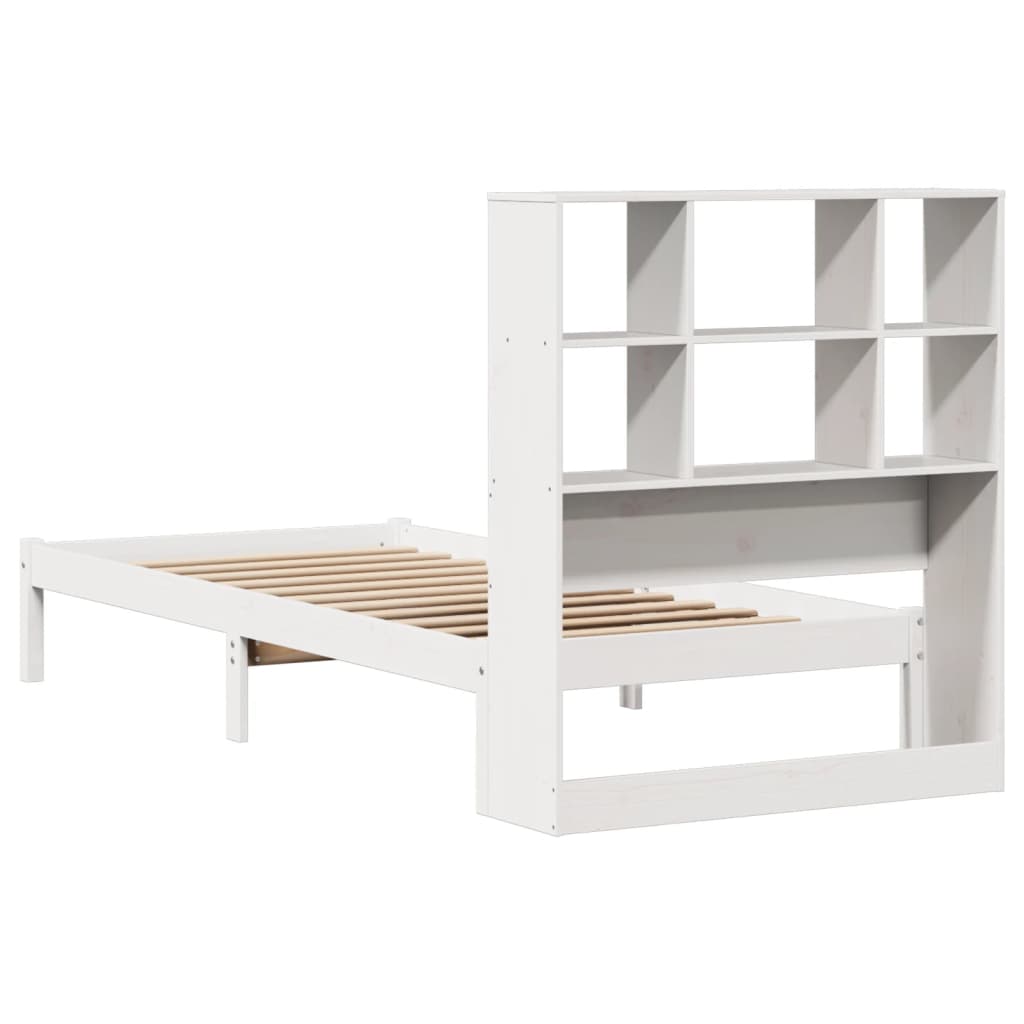 vidaXL Cama con estantería sin colchón madera maciza blanca 100x200 cm