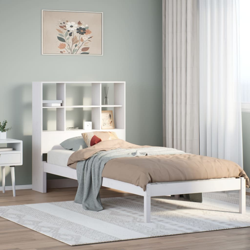 vidaXL Cama con estantería sin colchón madera maciza blanca 100x200 cm