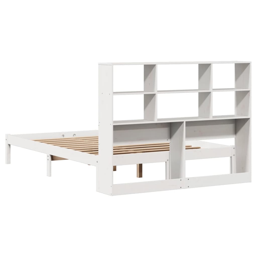 vidaXL Cama con estantería sin colchón madera maciza blanca 140x200 cm