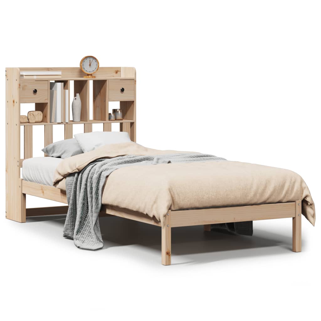 vidaXL Cama con estantería sin colchón madera maciza de pino 75x190 cm