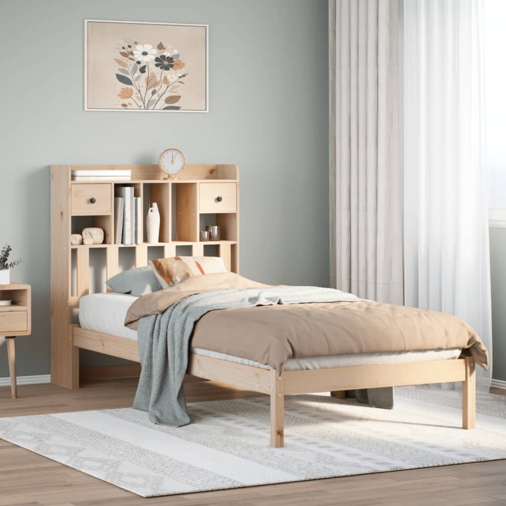 vidaXL Cama con estantería sin colchón madera maciza de pino 75x190 cm