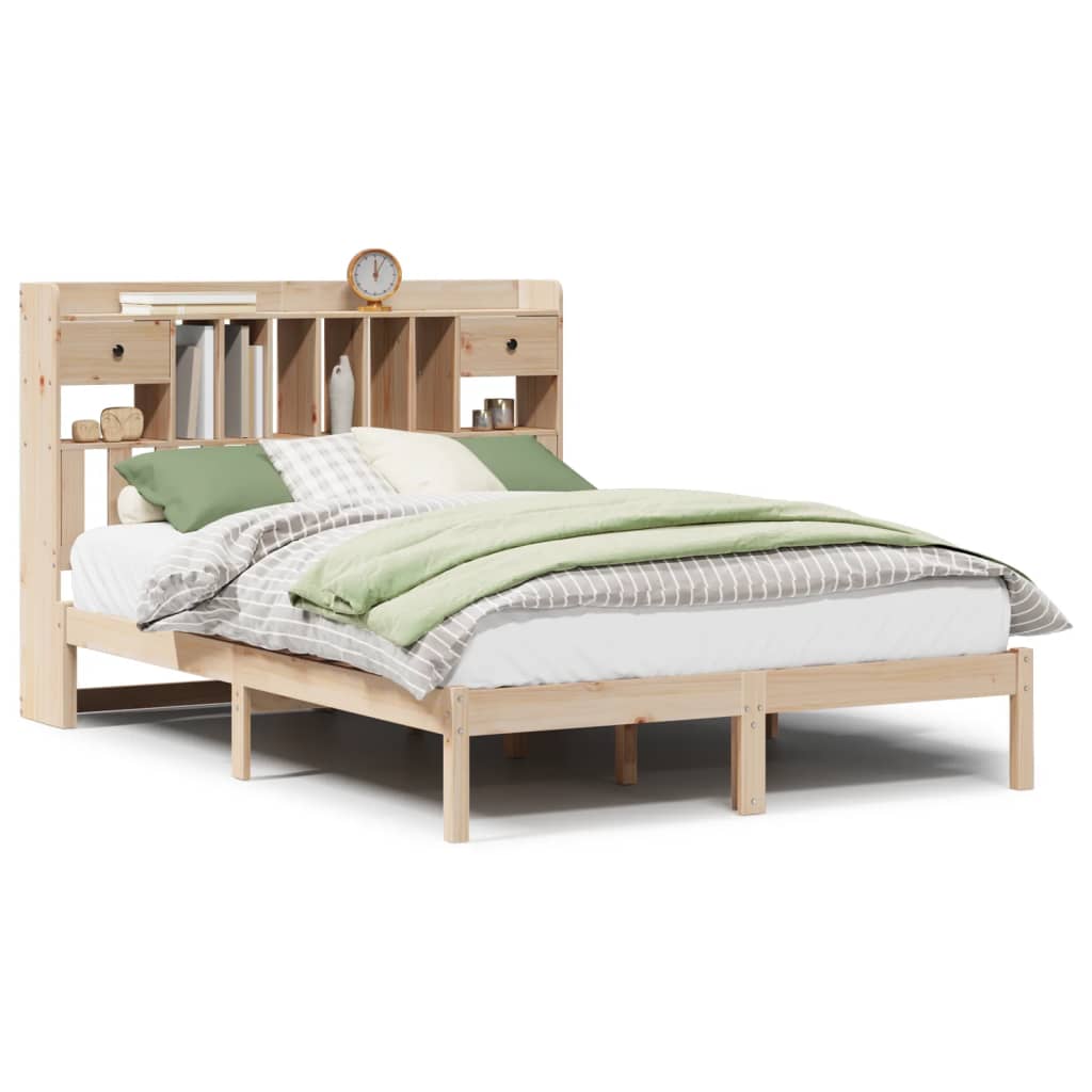 vidaXL Cama con estantería sin colchón madera maciza de pino 140x190cm