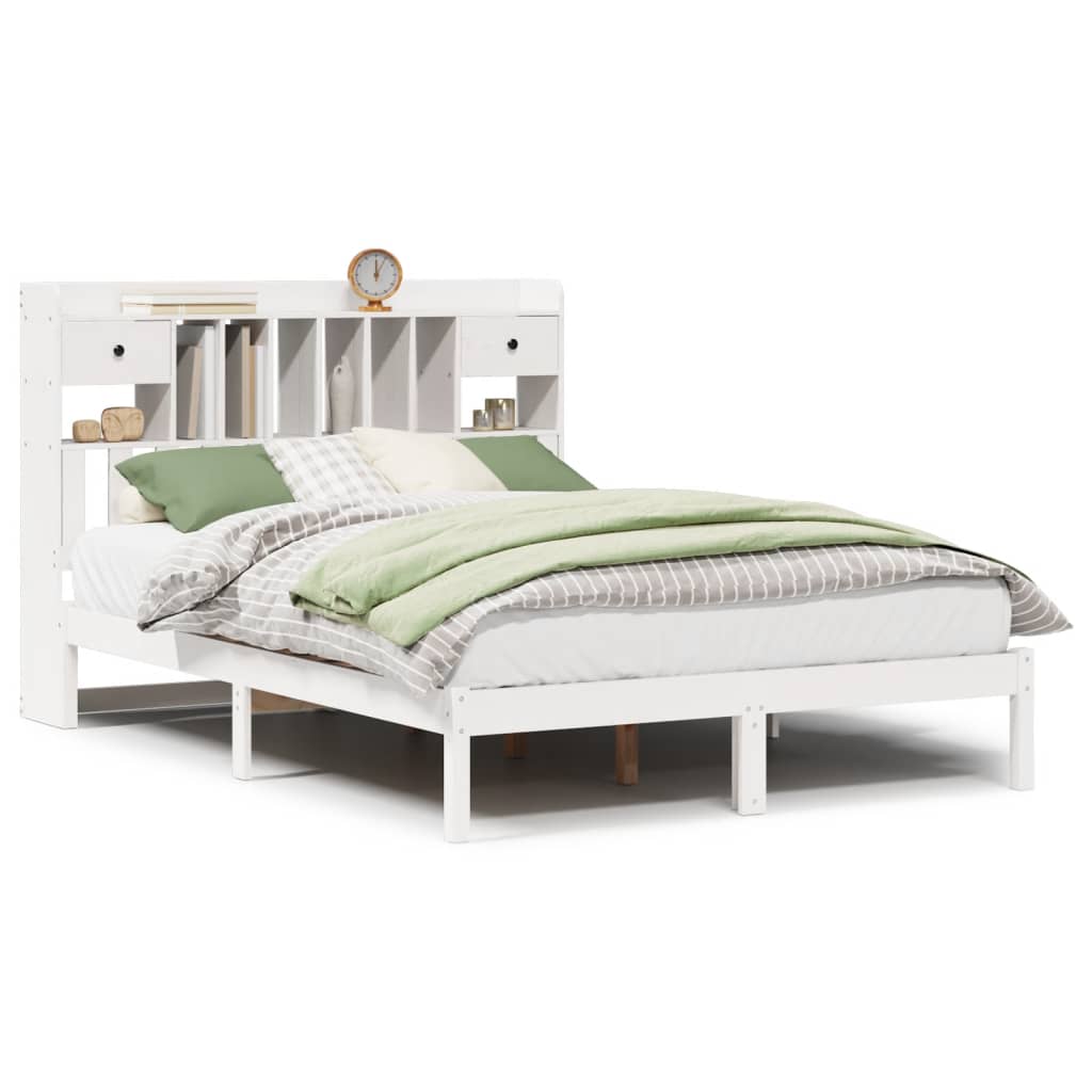 vidaXL Cama con estantería sin colchón madera maciza blanca 140x190 cm