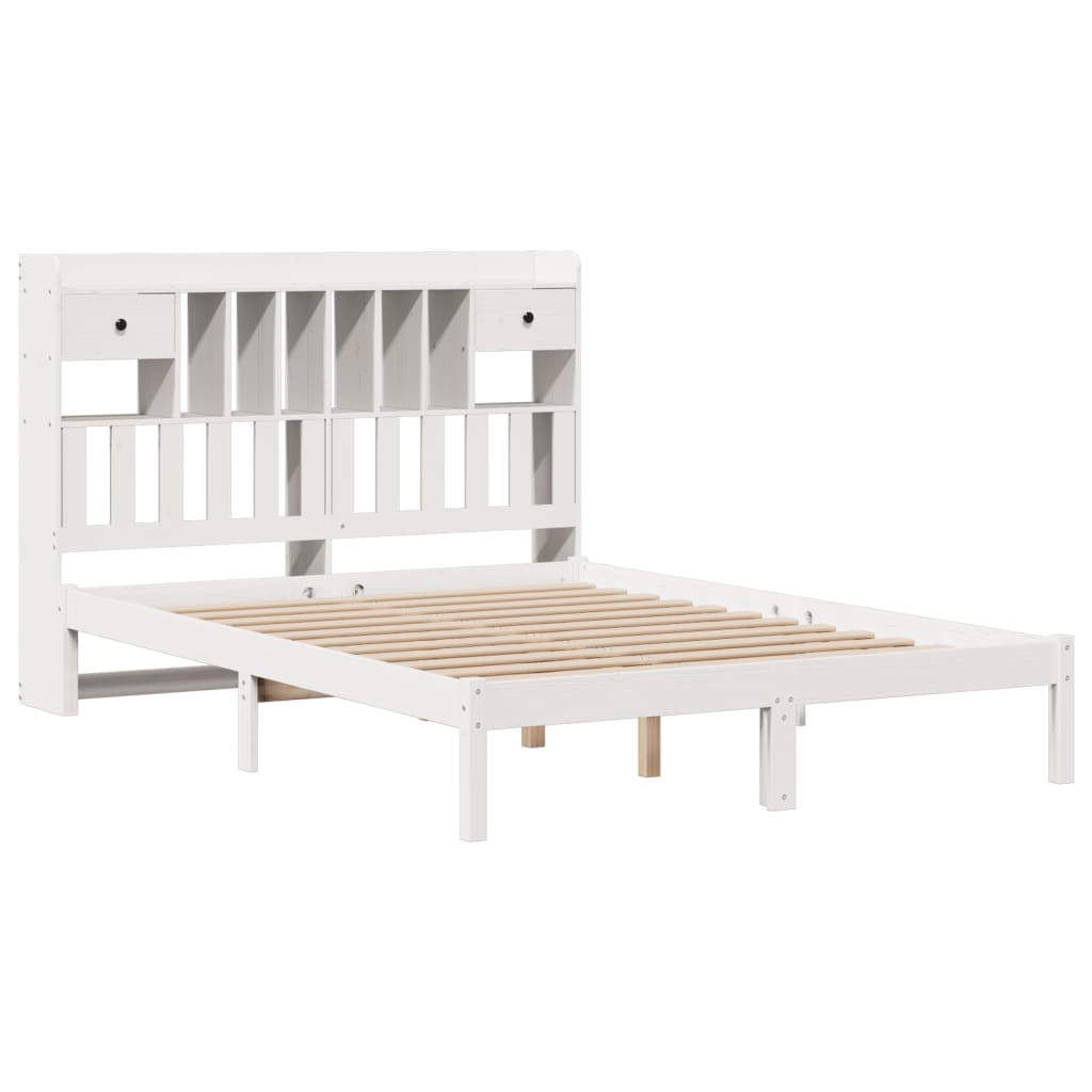 vidaXL Cama con estantería sin colchón madera maciza blanca 140x190 cm