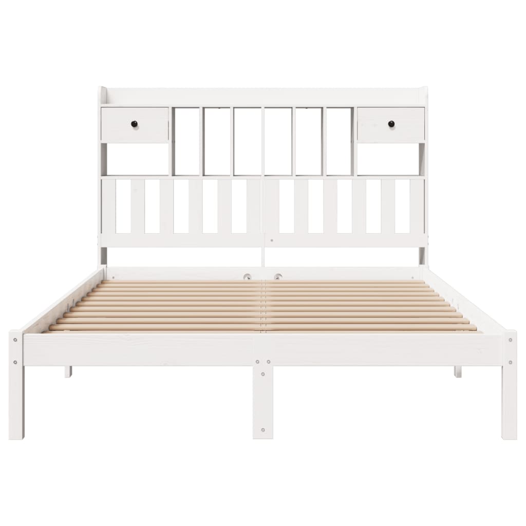 vidaXL Cama con estantería sin colchón madera maciza blanca 140x190 cm