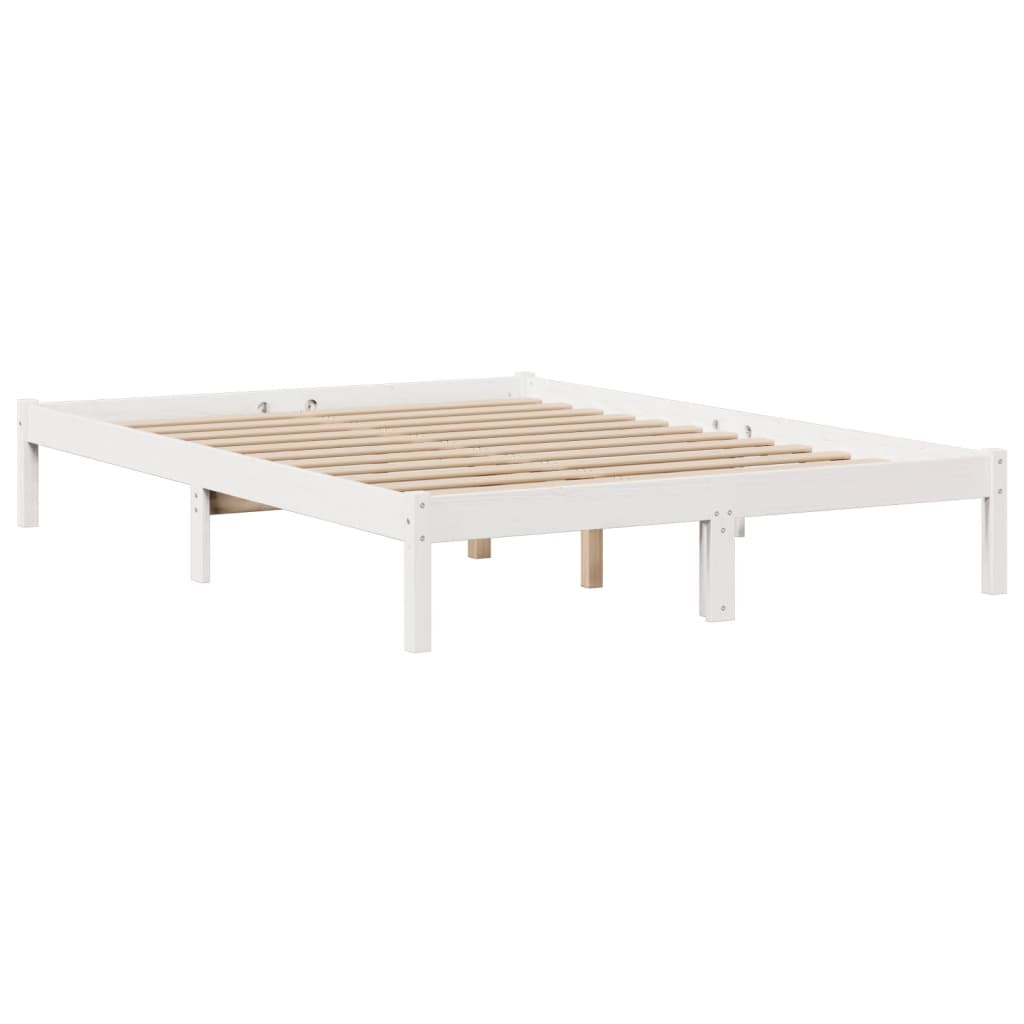 vidaXL Cama con estantería sin colchón madera maciza blanca 140x190 cm