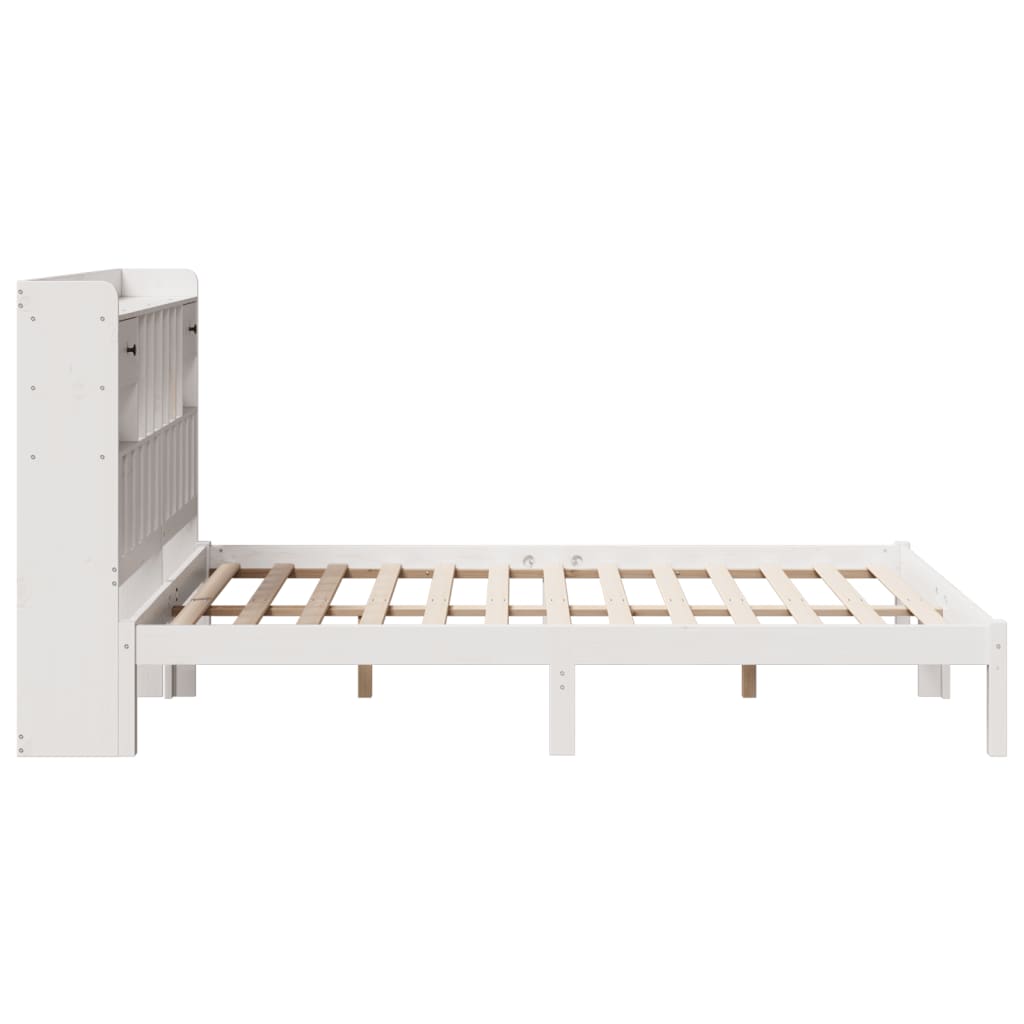 vidaXL Cama con estantería sin colchón madera maciza blanca 140x190 cm