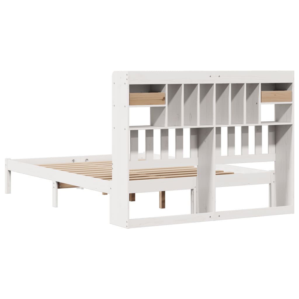 vidaXL Cama con estantería sin colchón madera maciza blanca 140x190 cm