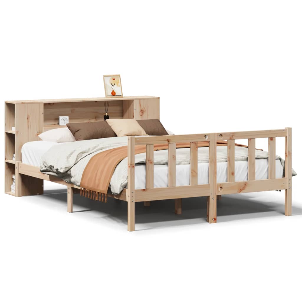 vidaXL Cama con estantería sin colchón madera maciza de pino 135x190cm