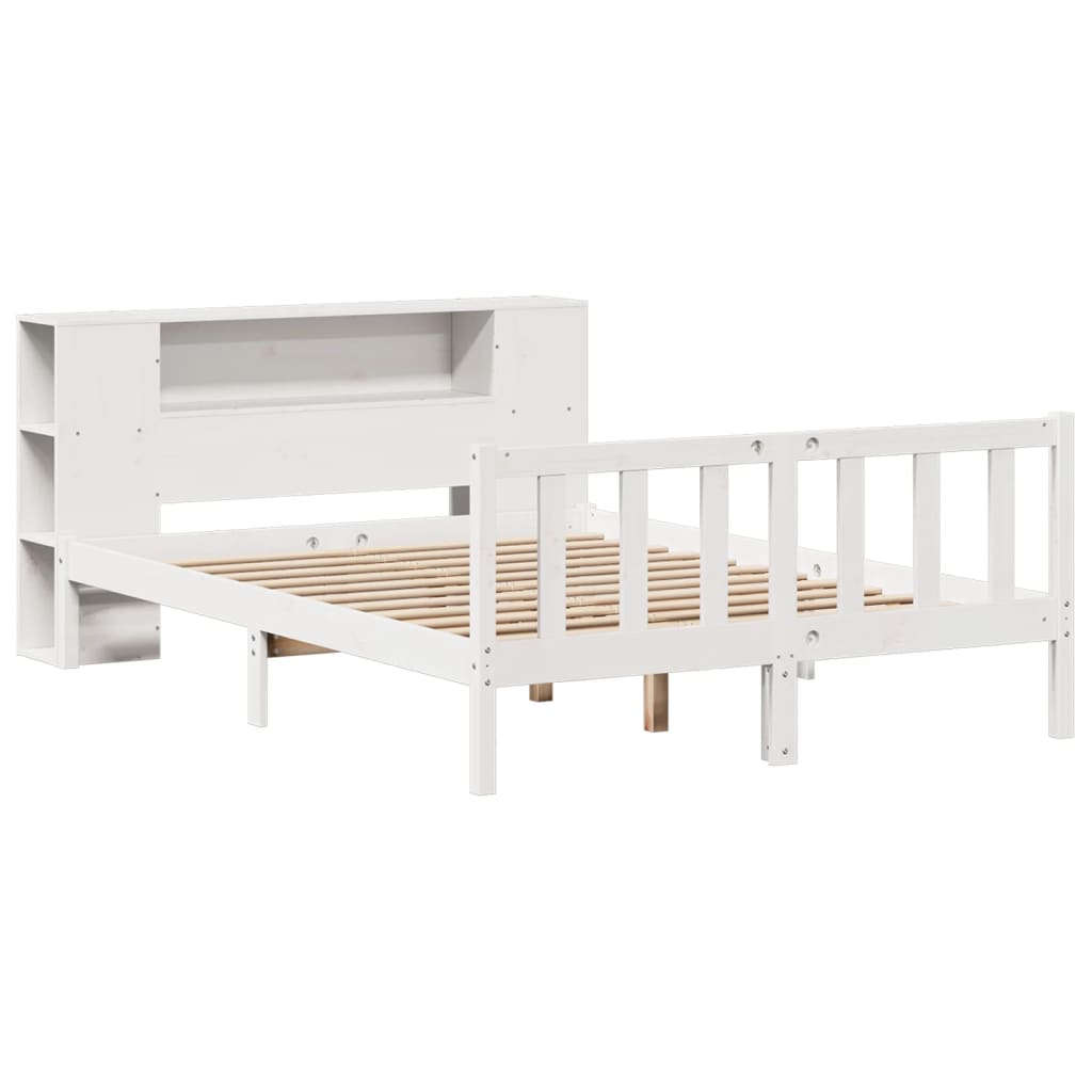 vidaXL Cama con estantería sin colchón madera maciza blanca 135x190 cm