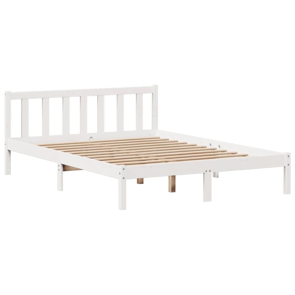 vidaXL Cama con estantería sin colchón madera maciza blanca 135x190 cm